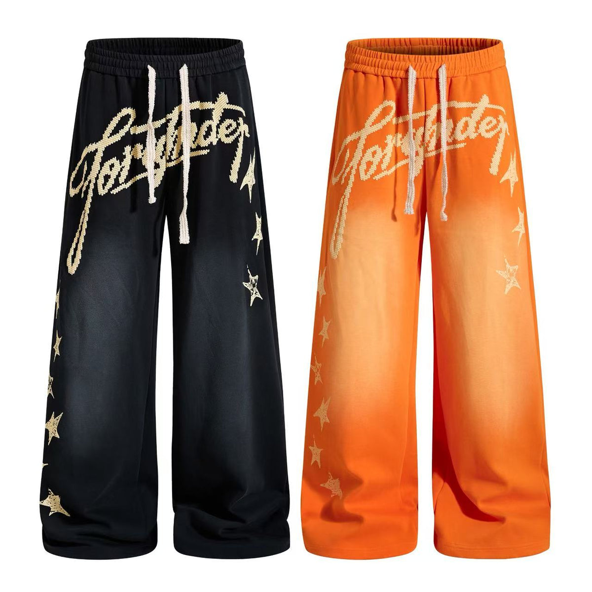 Gradient Star Script Print Wide-Leg Sweatpants