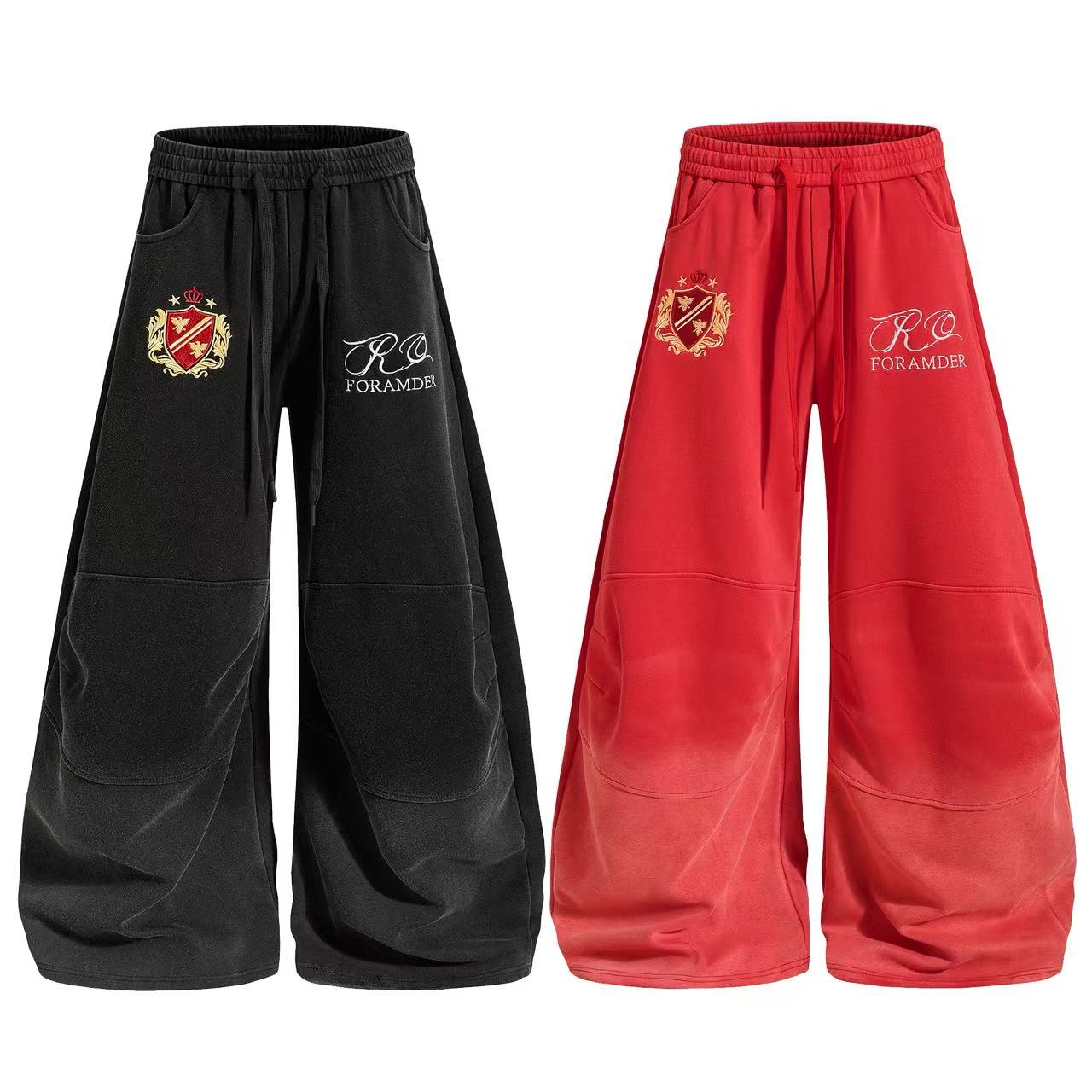 Crest Embroidered Baggy Wide-Leg Sweatpants