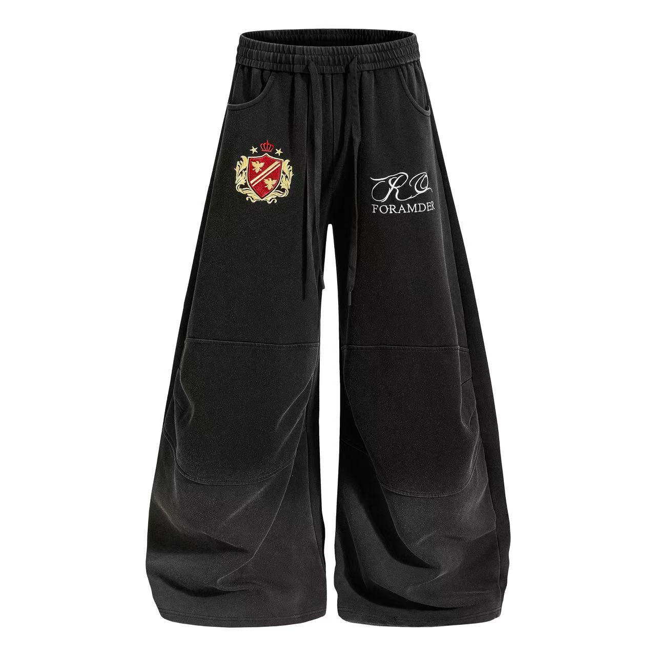 Crest Embroidered Baggy Wide-Leg Sweatpants