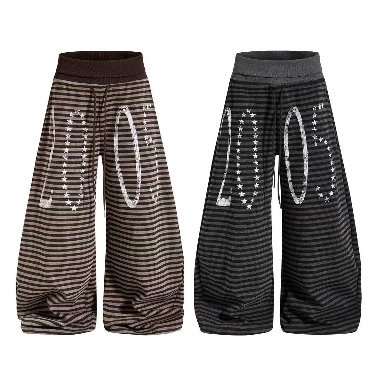 Striped Distressed Number Print Wide-Leg Sweatpants