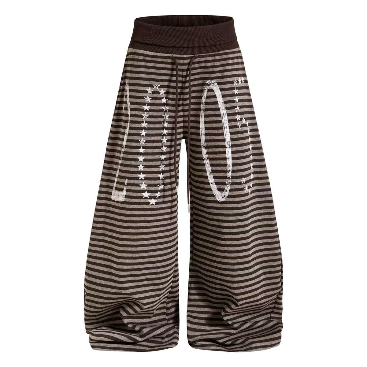 Striped Distressed Number Print Wide-Leg Sweatpants