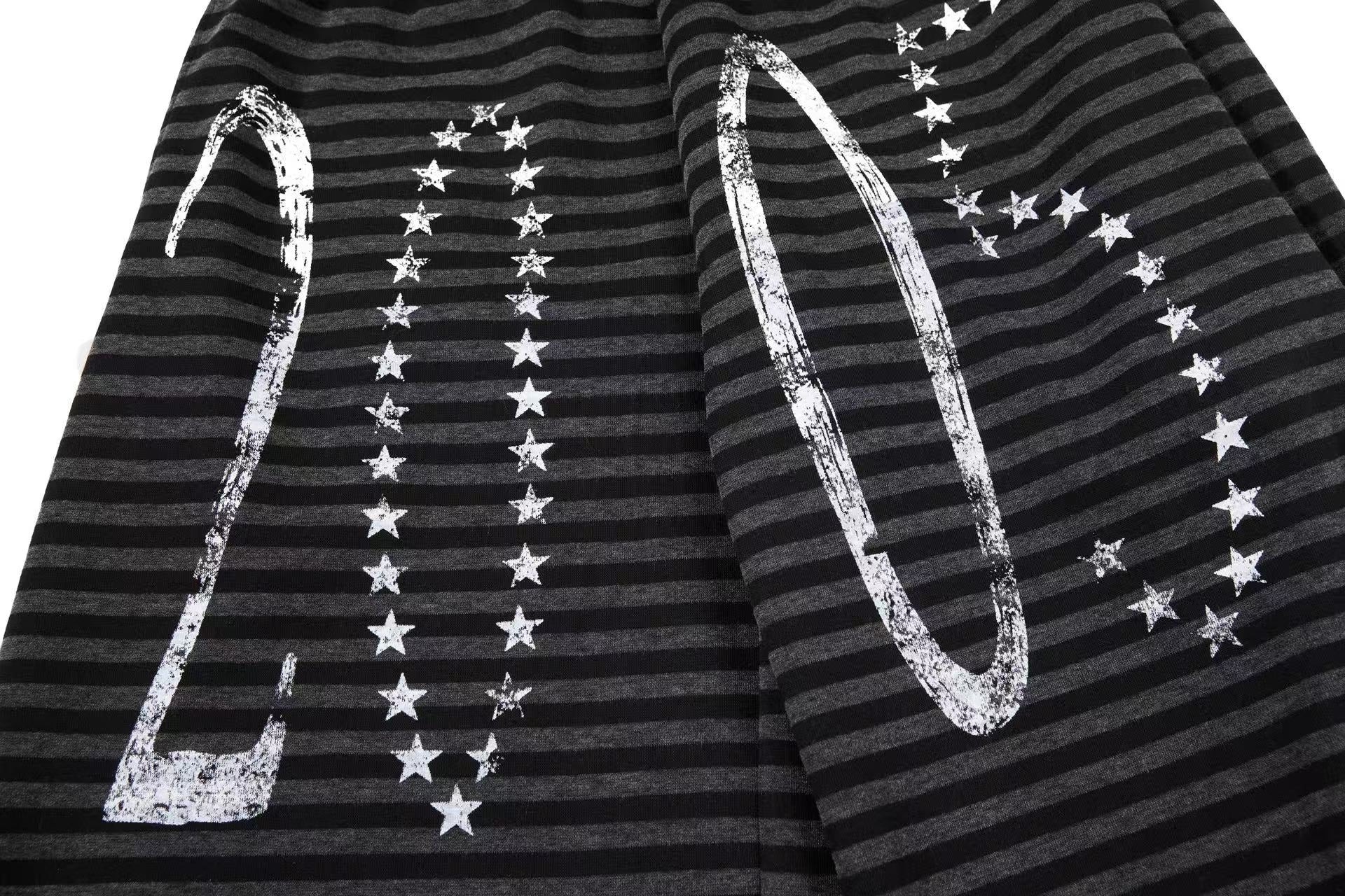 Striped Distressed Number Print Wide-Leg Sweatpants