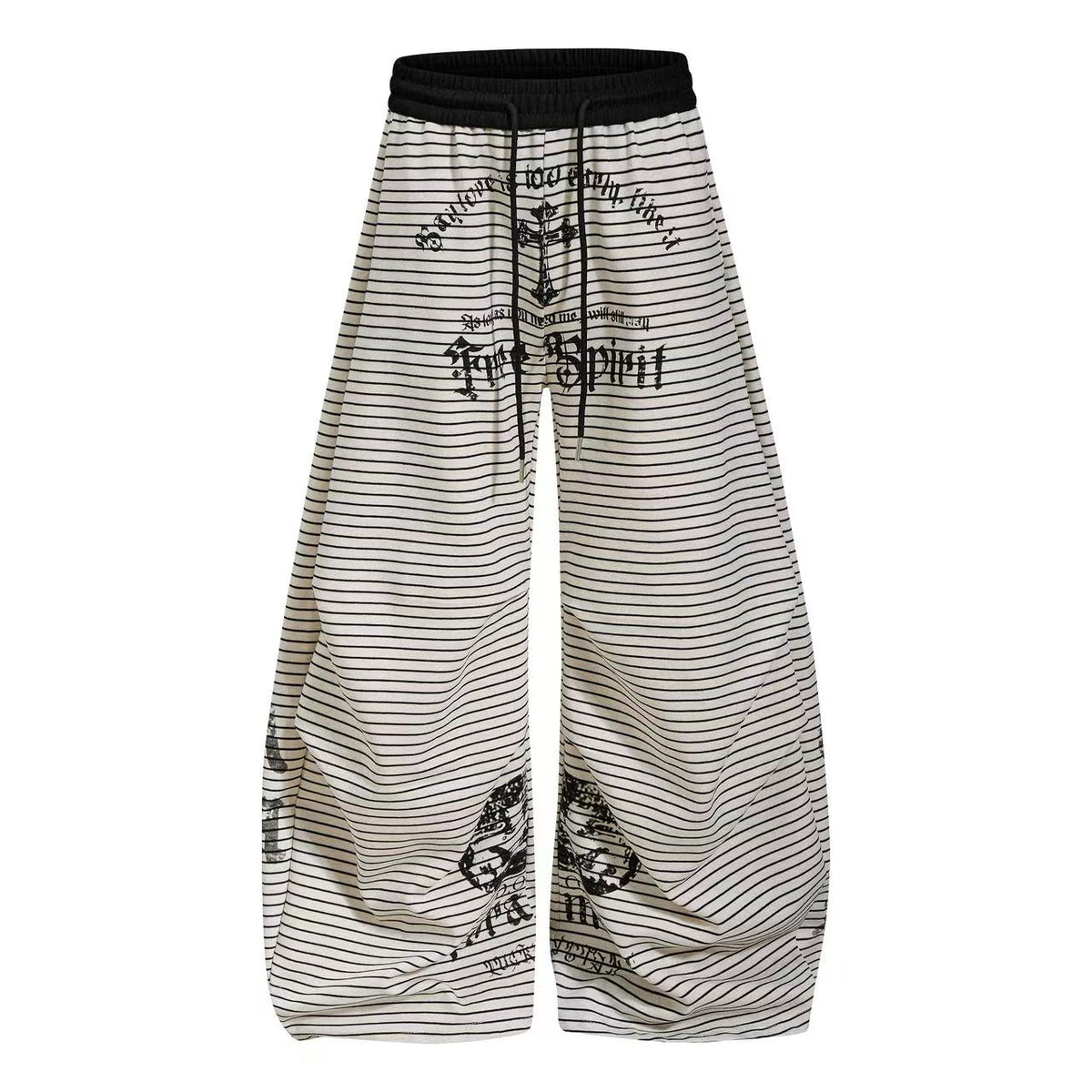 Striped Gothic Script Print Wide-Leg Sweatpants
