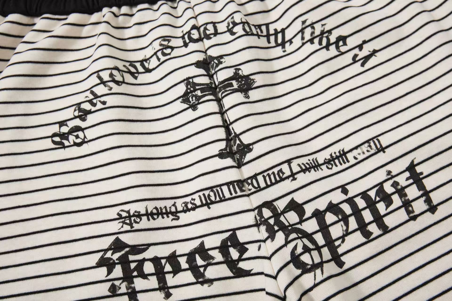 Striped Gothic Script Print Wide-Leg Sweatpants