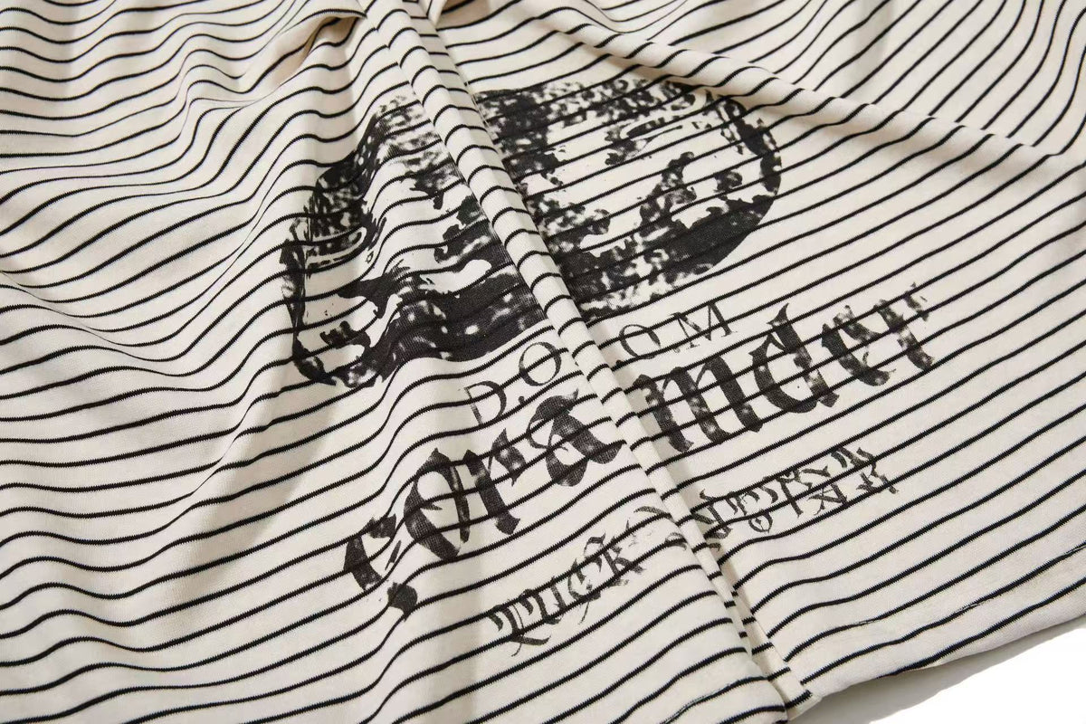 Striped Gothic Script Print Wide-Leg Sweatpants
