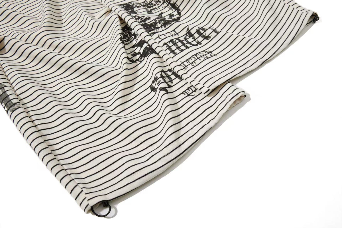 Striped Gothic Script Print Wide-Leg Sweatpants