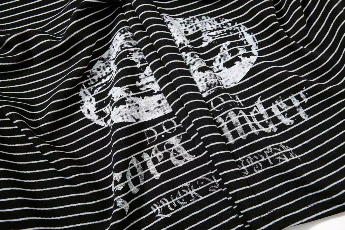 Striped Gothic Script Print Wide-Leg Sweatpants