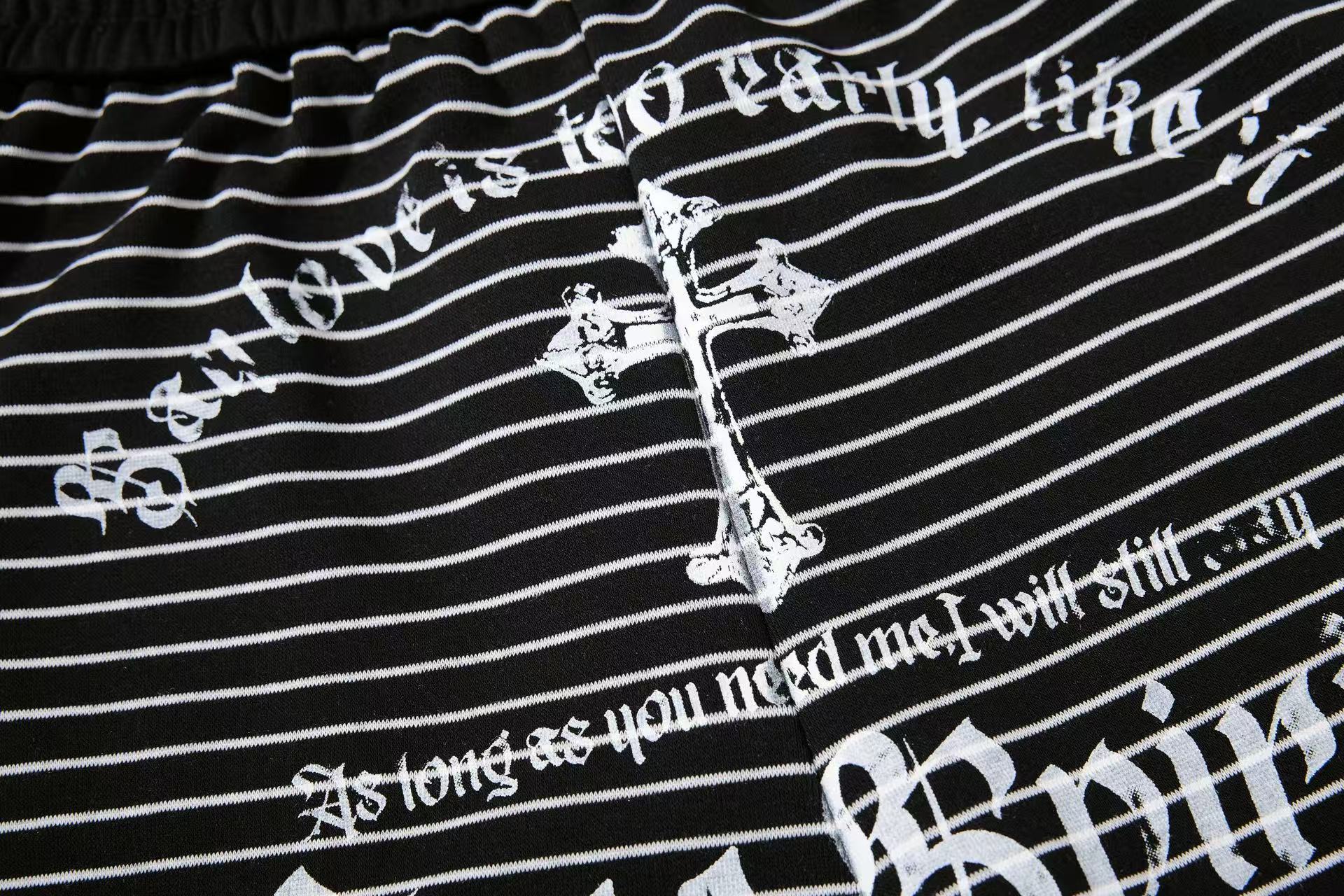 Striped Gothic Script Print Wide-Leg Sweatpants