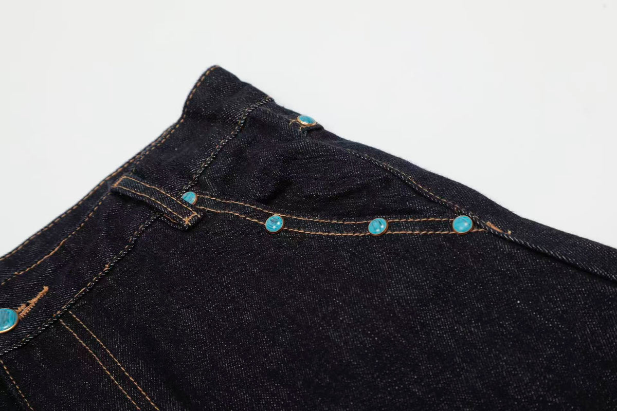 Turquoise-Stud Wide-Leg Baggy Jeans