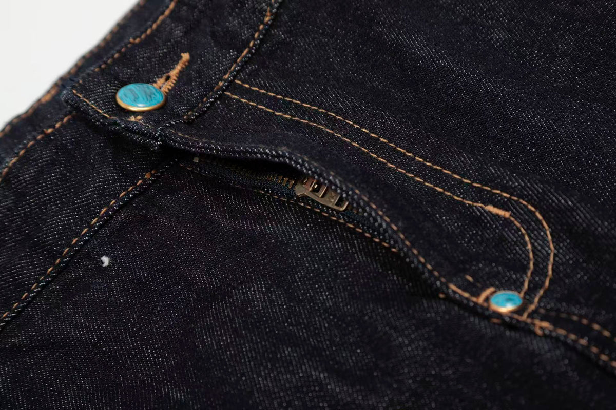 Turquoise-Stud Wide-Leg Baggy Jeans
