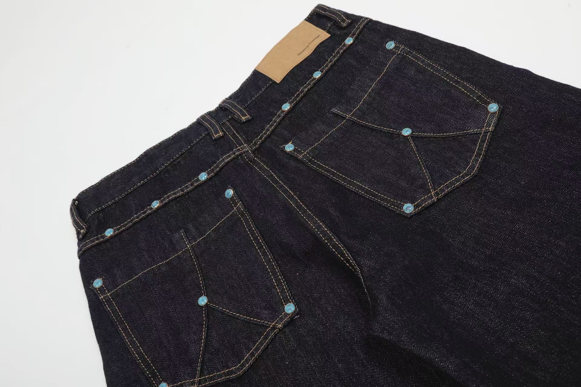 Turquoise-Stud Wide-Leg Baggy Jeans