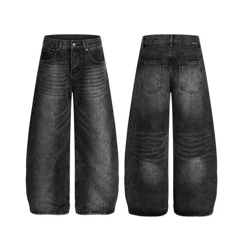 Vintage Faded Black Wide-Leg Baggy Jeans