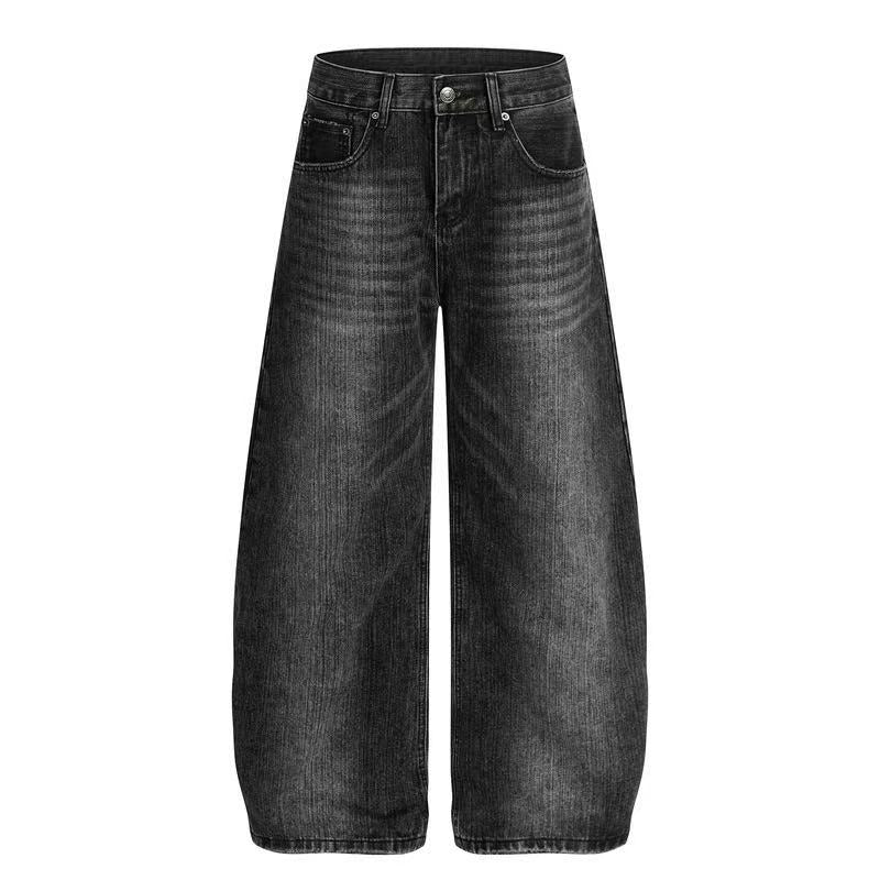 Vintage Faded Black Wide-Leg Baggy Jeans