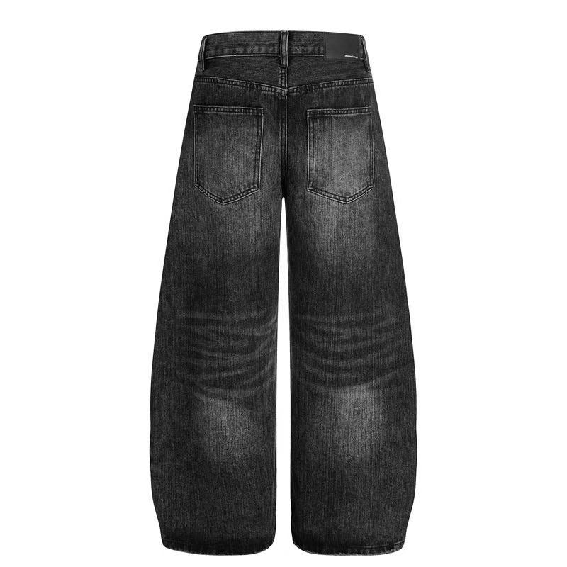 Vintage Faded Black Wide-Leg Baggy Jeans