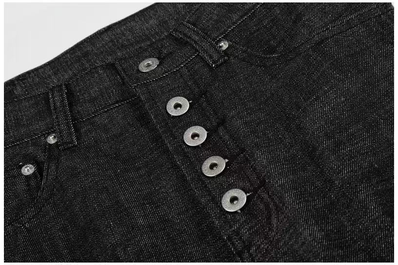 Raw Black Denim Multi-Button Wide-Leg Baggy Jeans