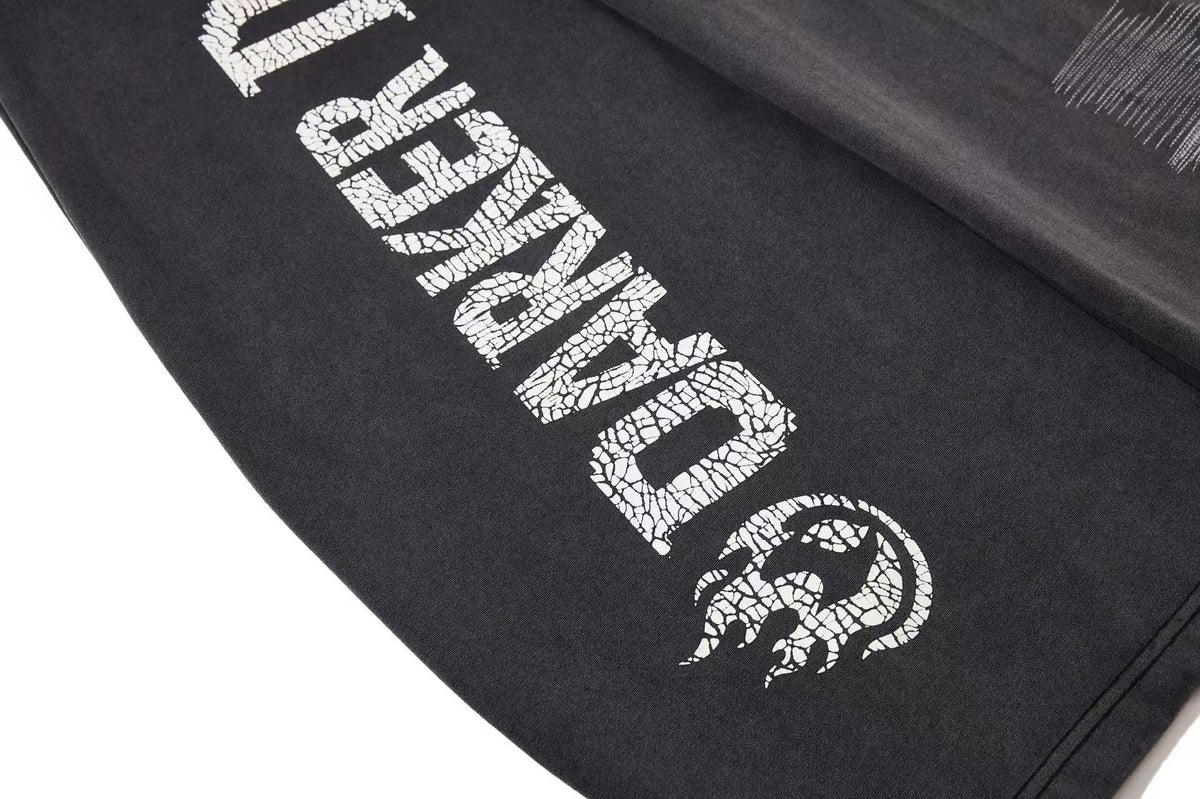 Washed Crackle Letter Baggy Wide-Leg Sweatpants