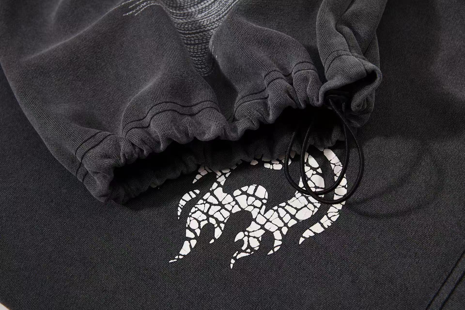 Washed Crackle Letter Baggy Wide-Leg Sweatpants