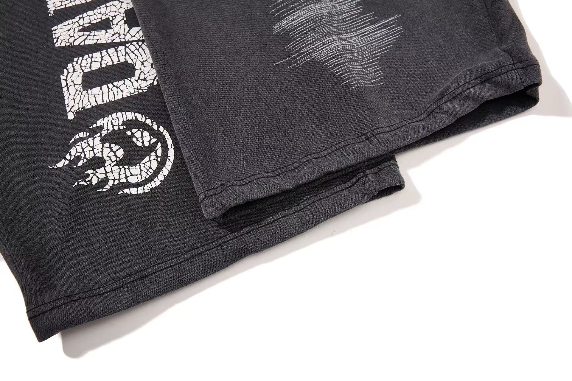 Washed Crackle Letter Baggy Wide-Leg Sweatpants