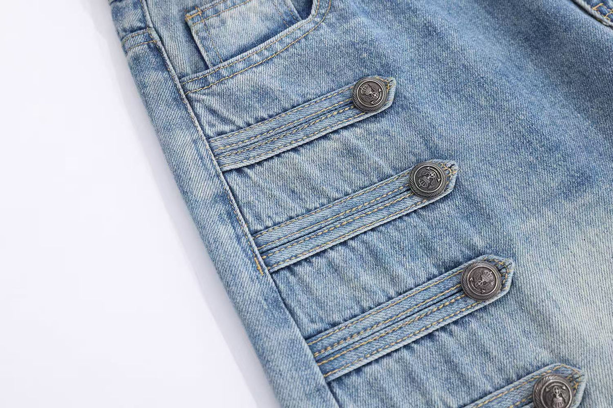Light-Wash Side Multi-Strap Baggy Jeans