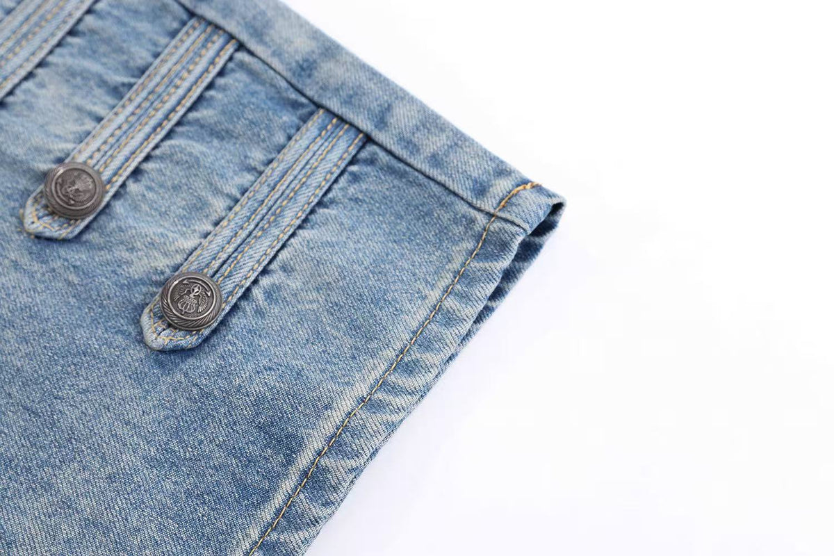 Light-Wash Side Multi-Strap Baggy Jeans