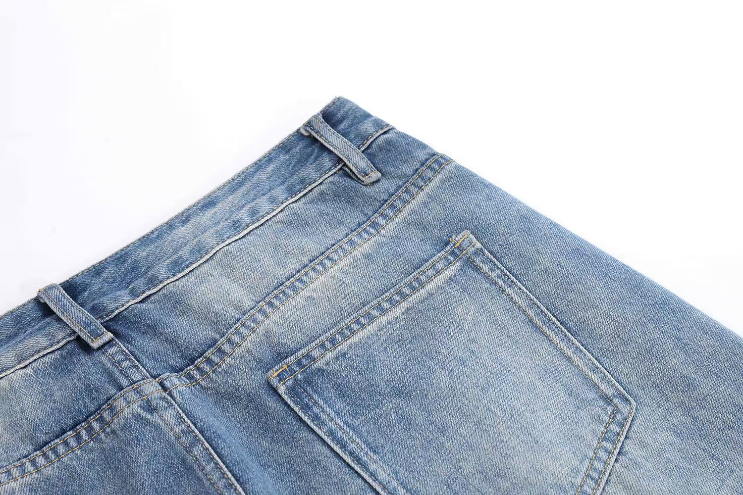 Light-Wash Side Multi-Strap Baggy Jeans