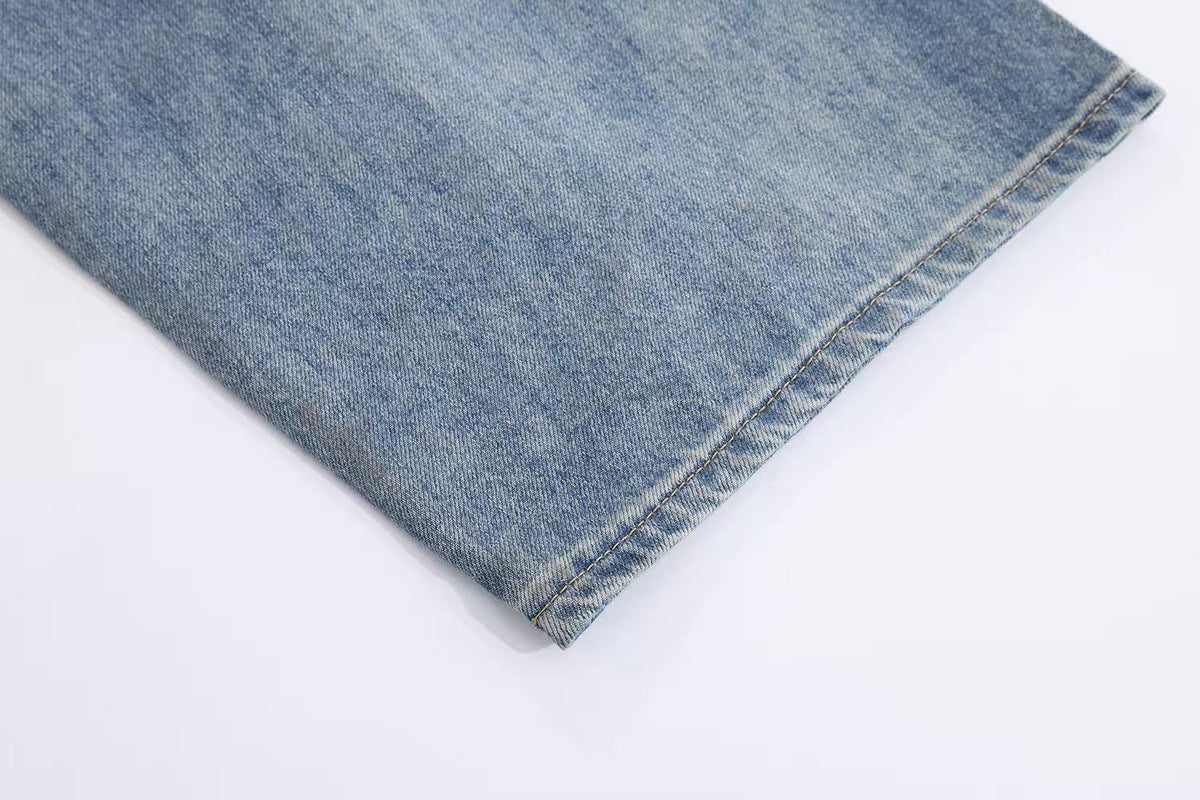 Light-Wash Side Multi-Strap Baggy Jeans