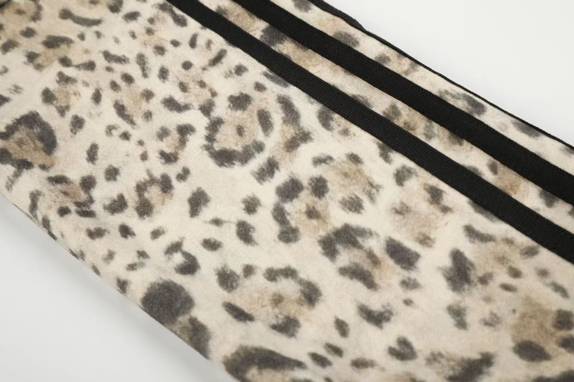 Leopard Print 3-Striped Zip-Up Hoodie