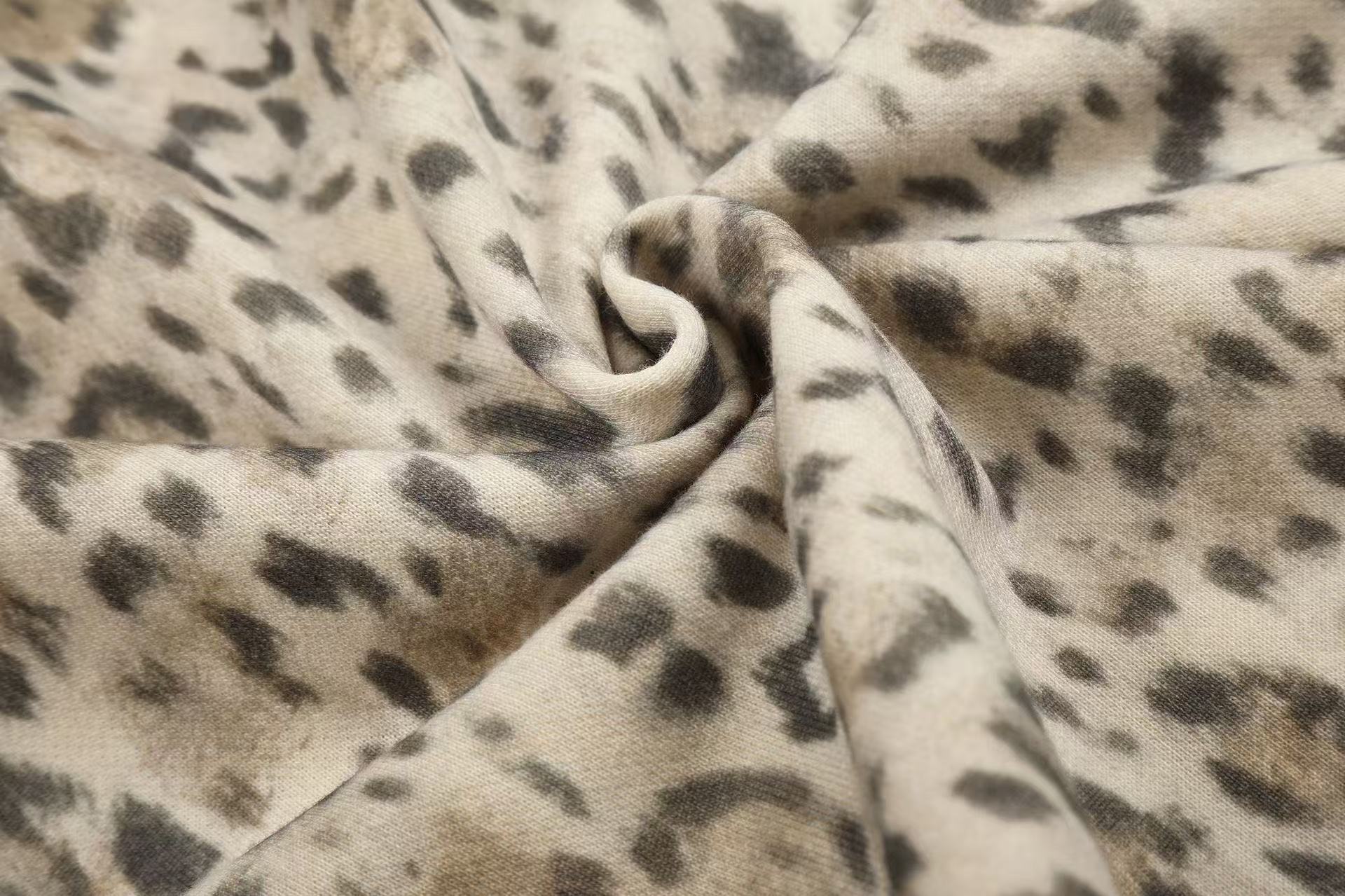 Leopard Print 3-Striped Zip-Up Hoodie