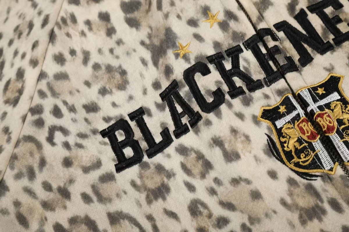 Leopard Print 3-Striped Zip-Up Hoodie