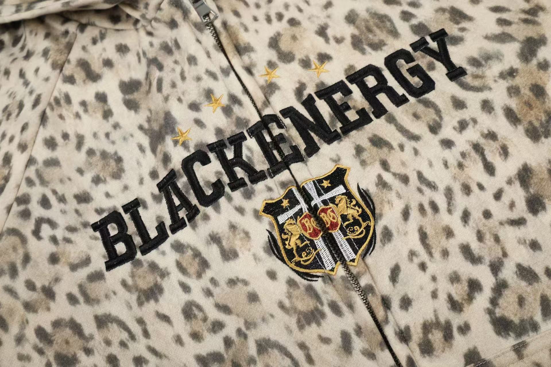 Leopard Print 3-Striped Zip-Up Hoodie