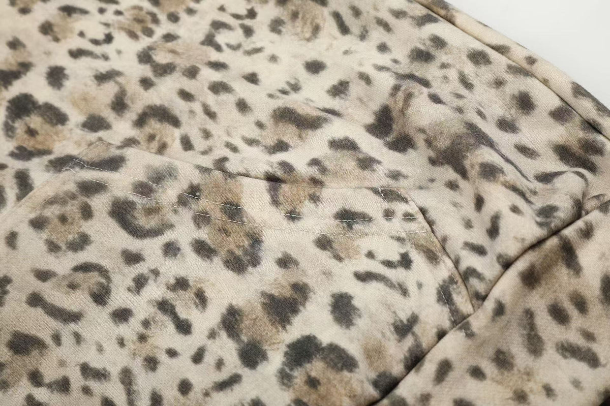 Leopard Print 3-Striped Zip-Up Hoodie