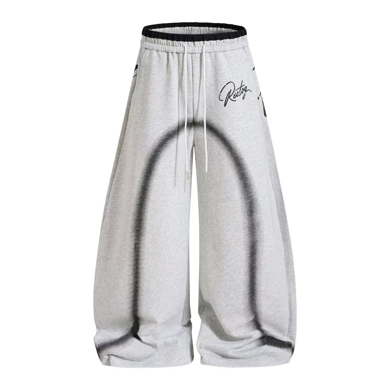 Spray-Paint Curve Graphic Baggy Wide-Leg Sweatpants