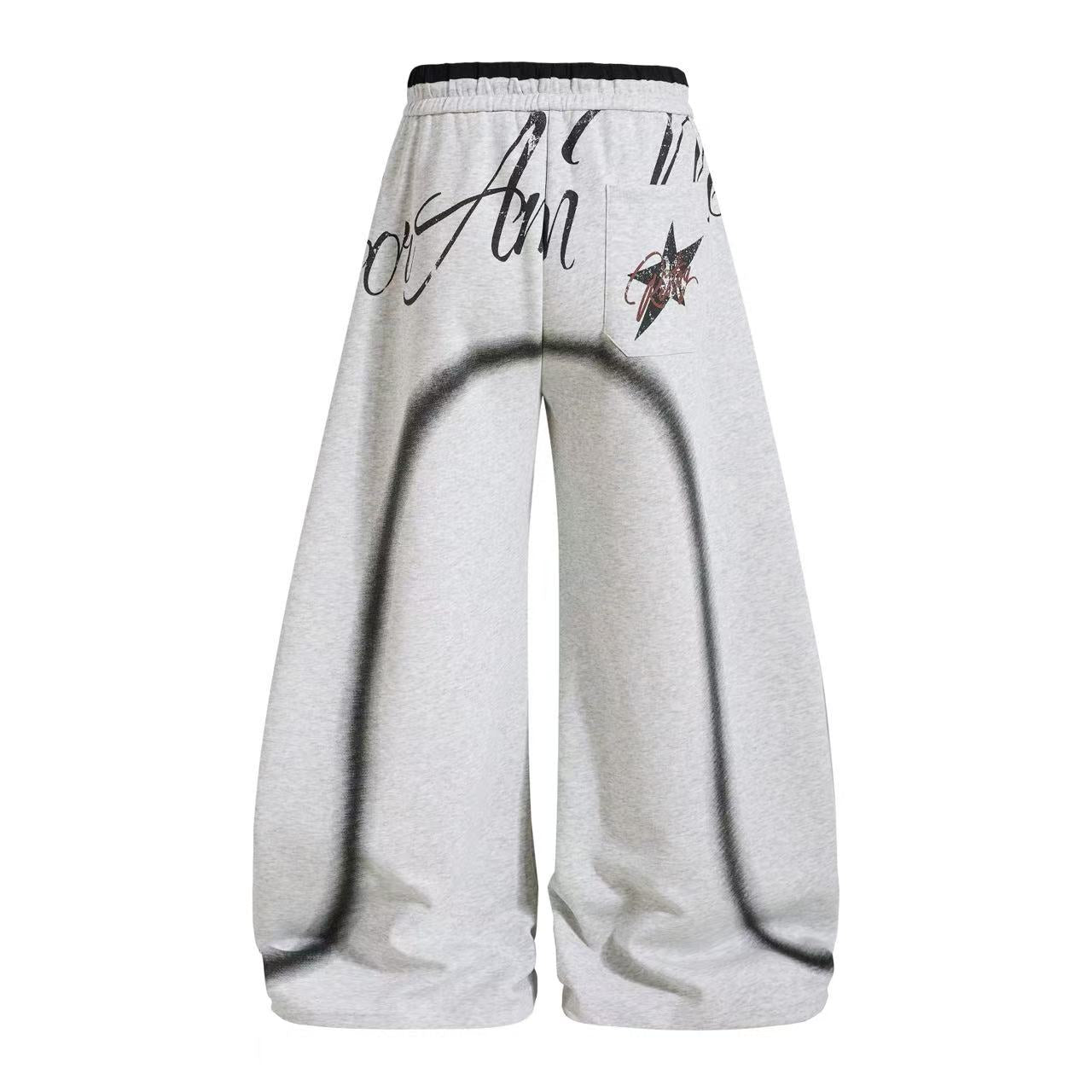 Spray-Paint Curve Graphic Baggy Wide-Leg Sweatpants