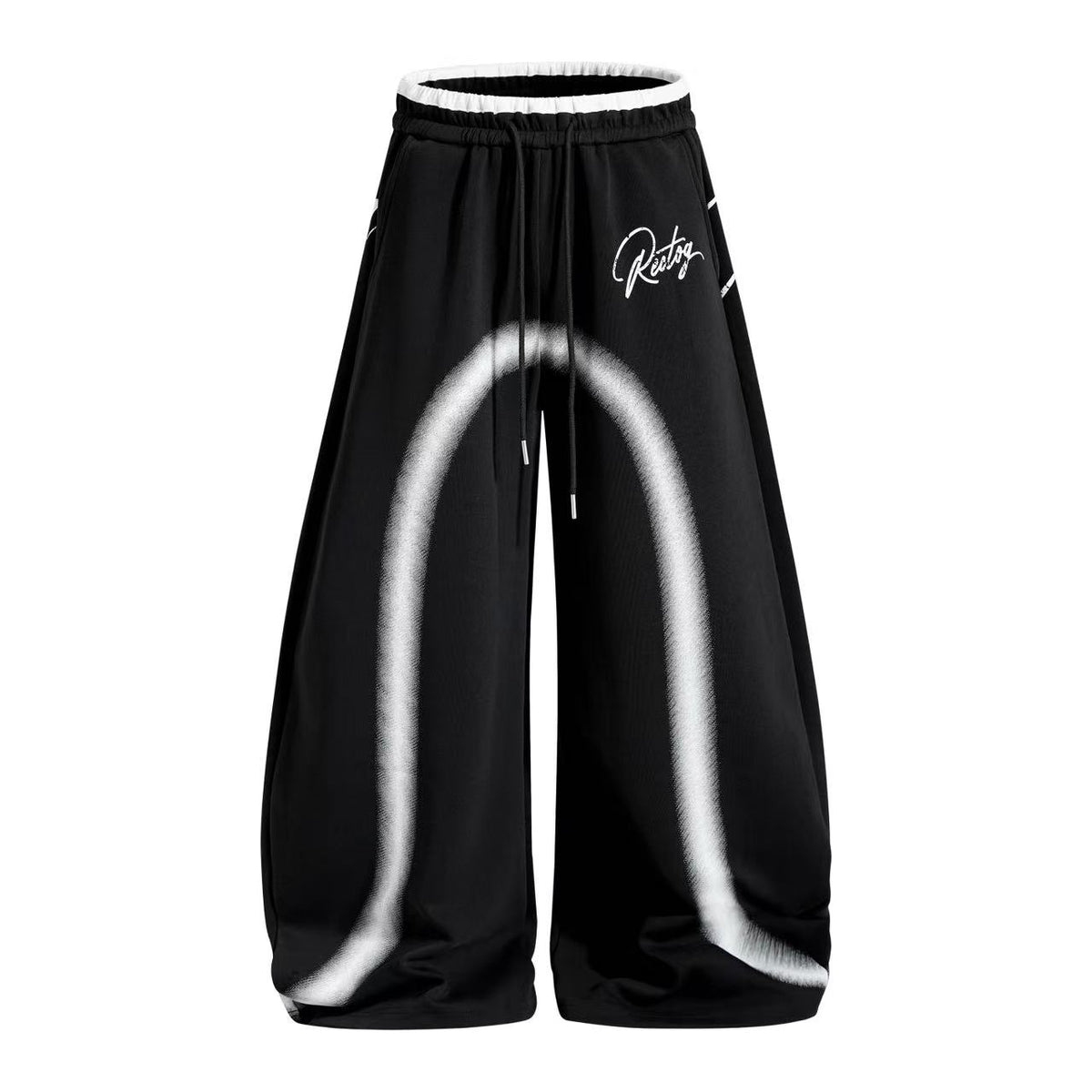 Spray-Paint Curve Graphic Baggy Wide-Leg Sweatpants