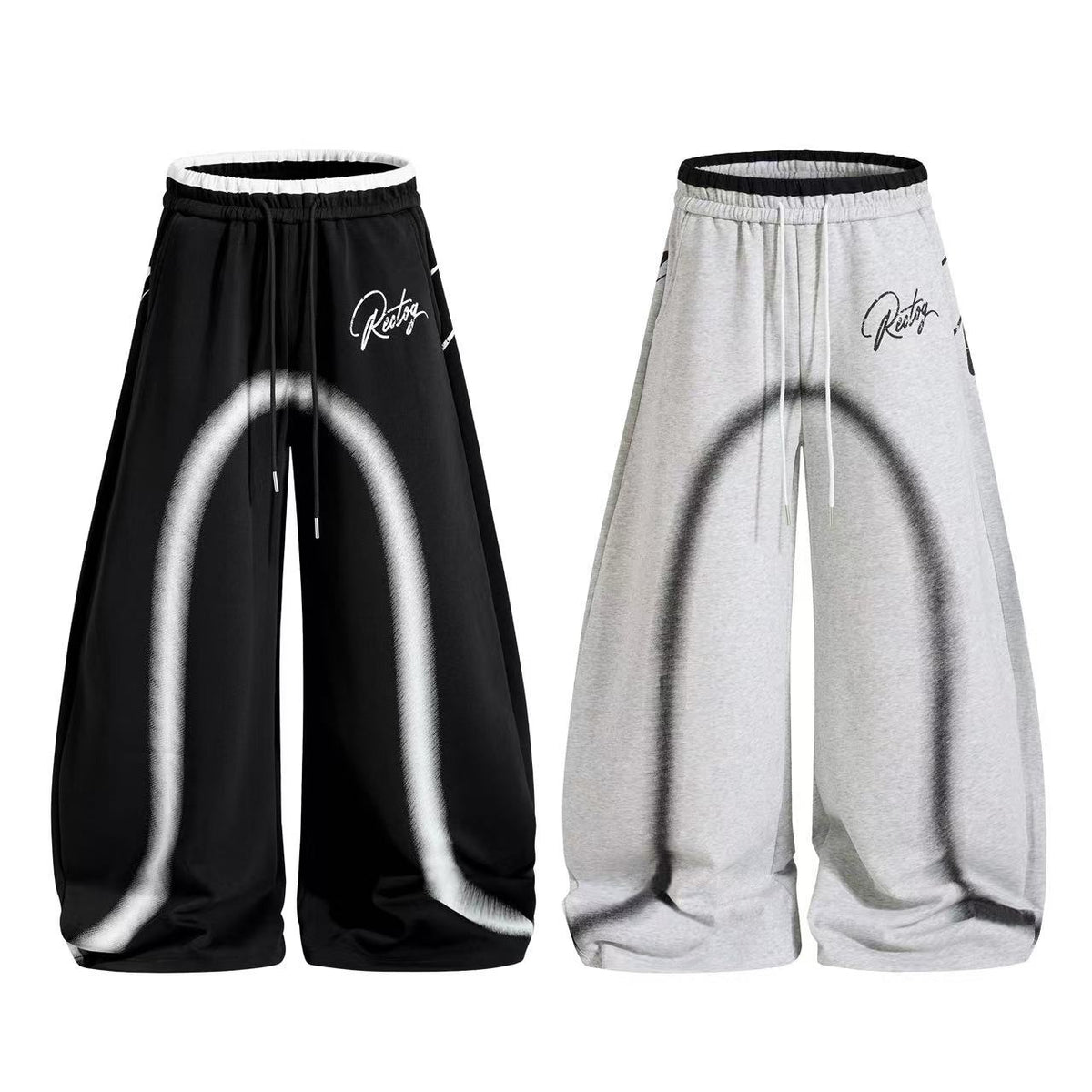 Spray-Paint Curve Graphic Baggy Wide-Leg Sweatpants