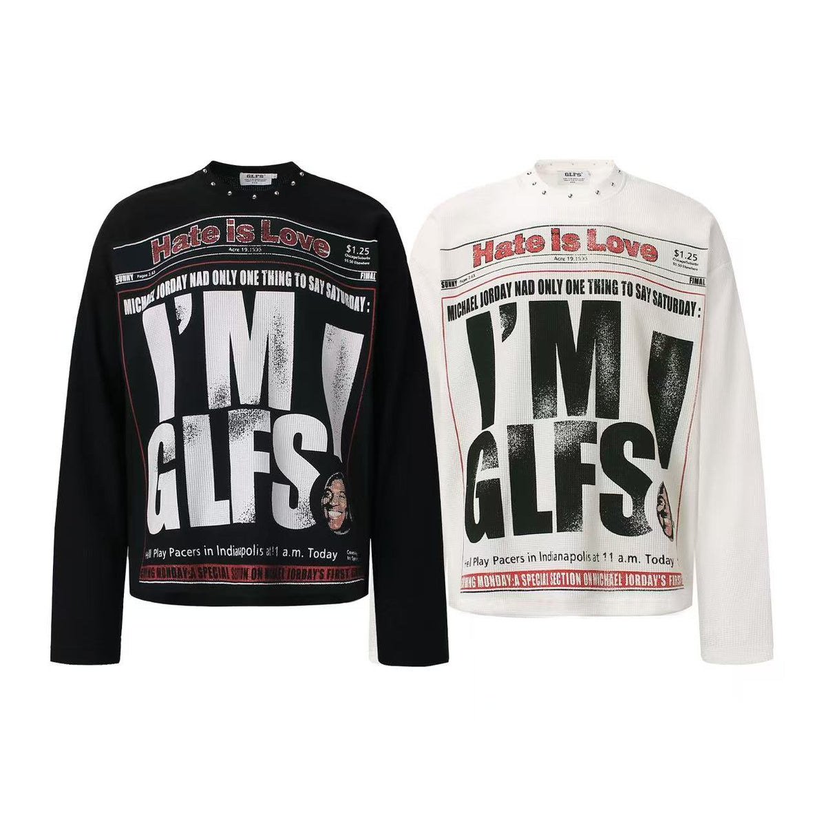 Streetwear Letter Print Waffle Knit Long Sleeve