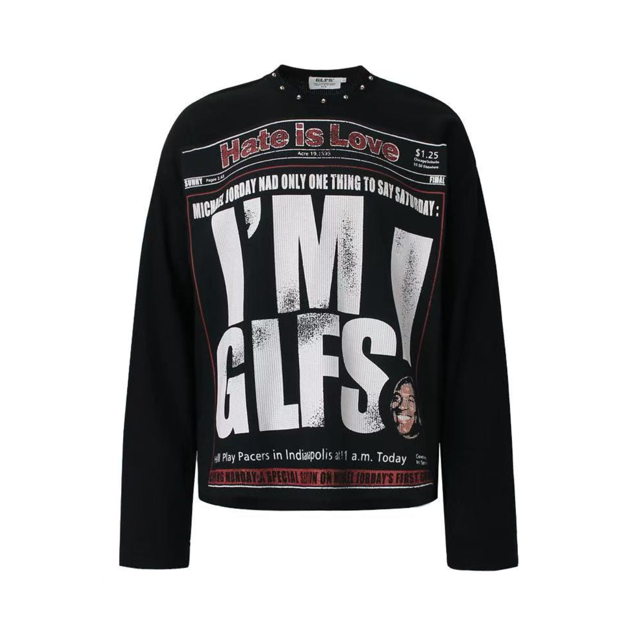 Streetwear Letter Print Waffle Knit Long Sleeve