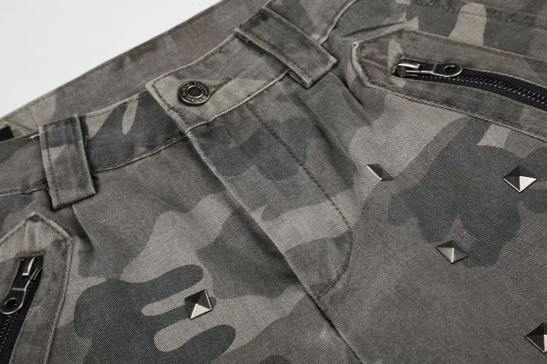 Studded Camo Wide-Leg Cargo Pants