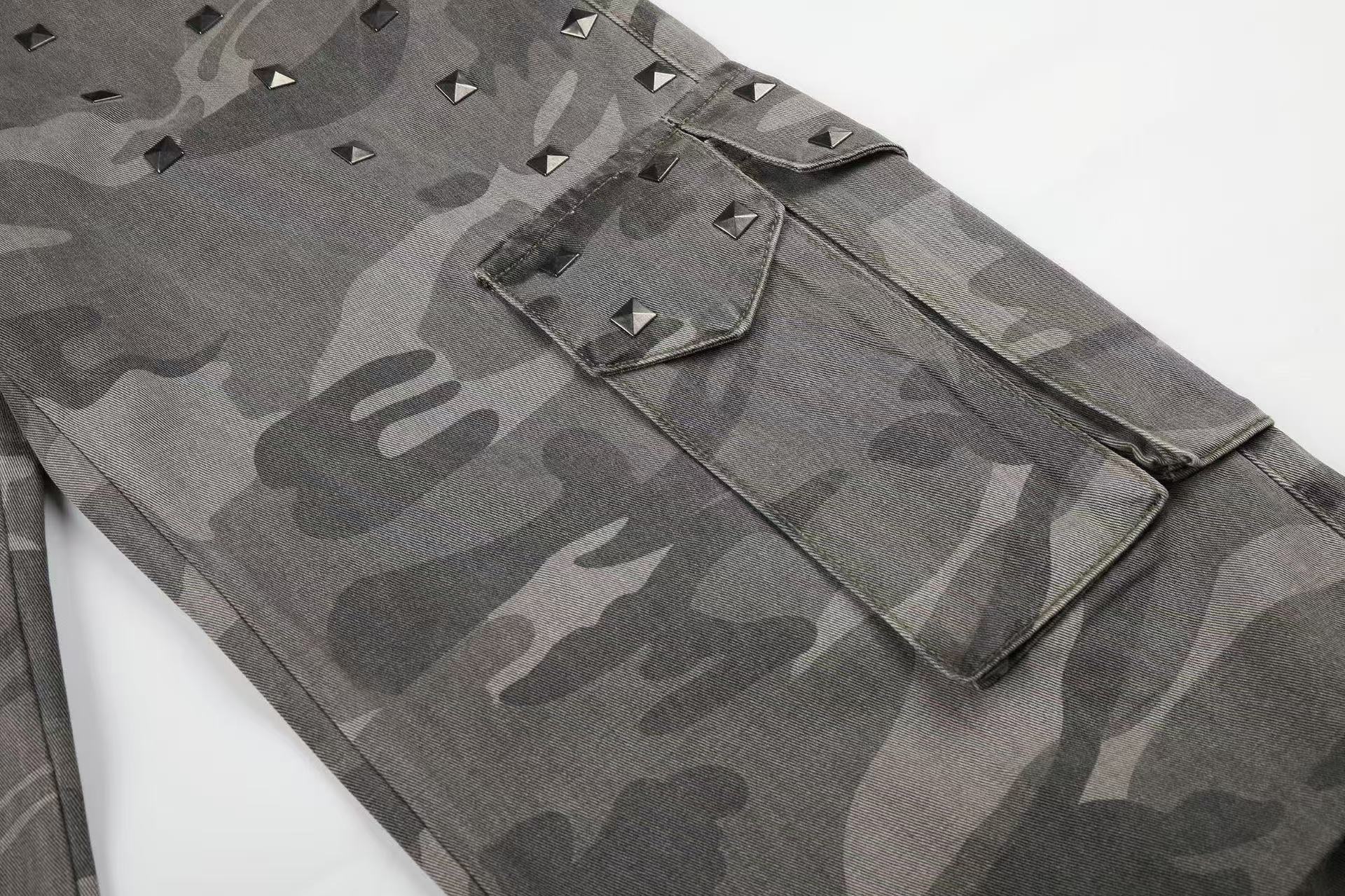 Studded Camo Wide-Leg Cargo Pants