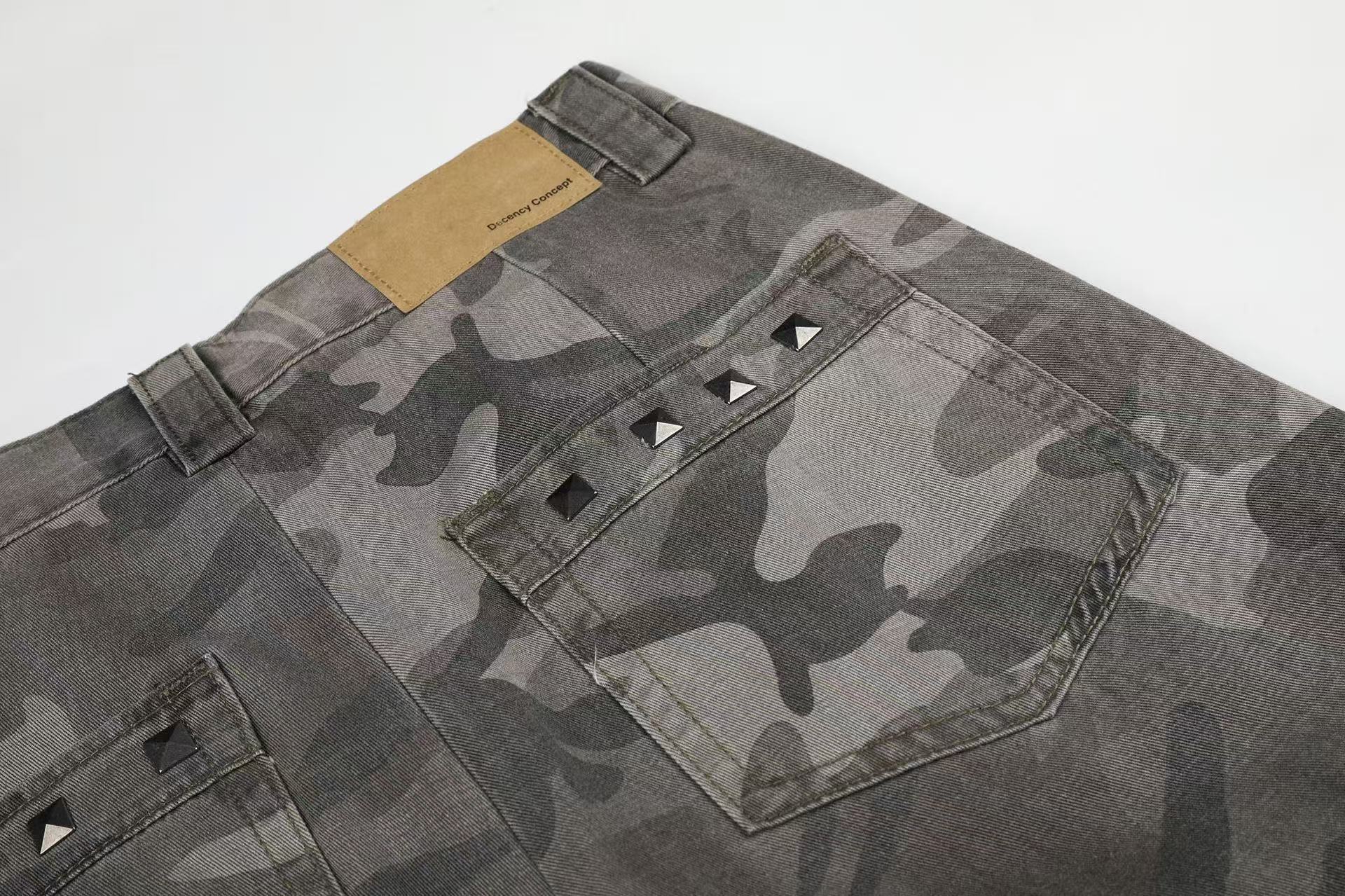 Studded Camo Wide-Leg Cargo Pants