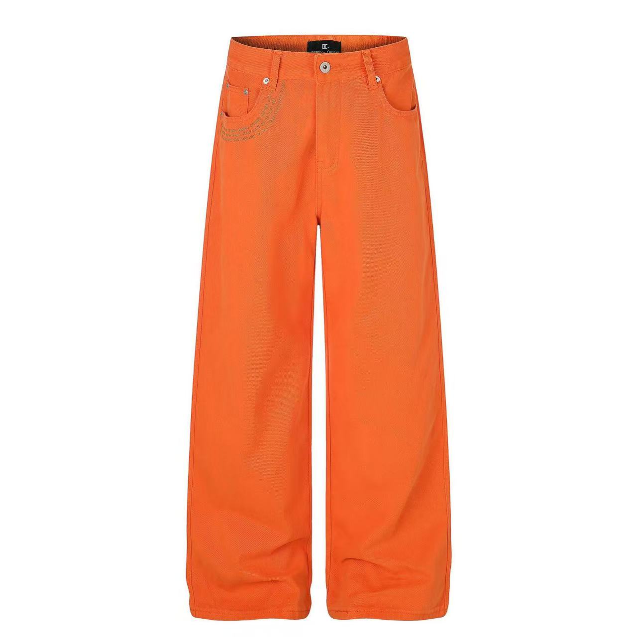 Solid Bright Orange Wide-Leg Jeans
