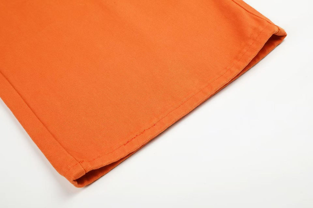 Solid Bright Orange Wide-Leg Jeans