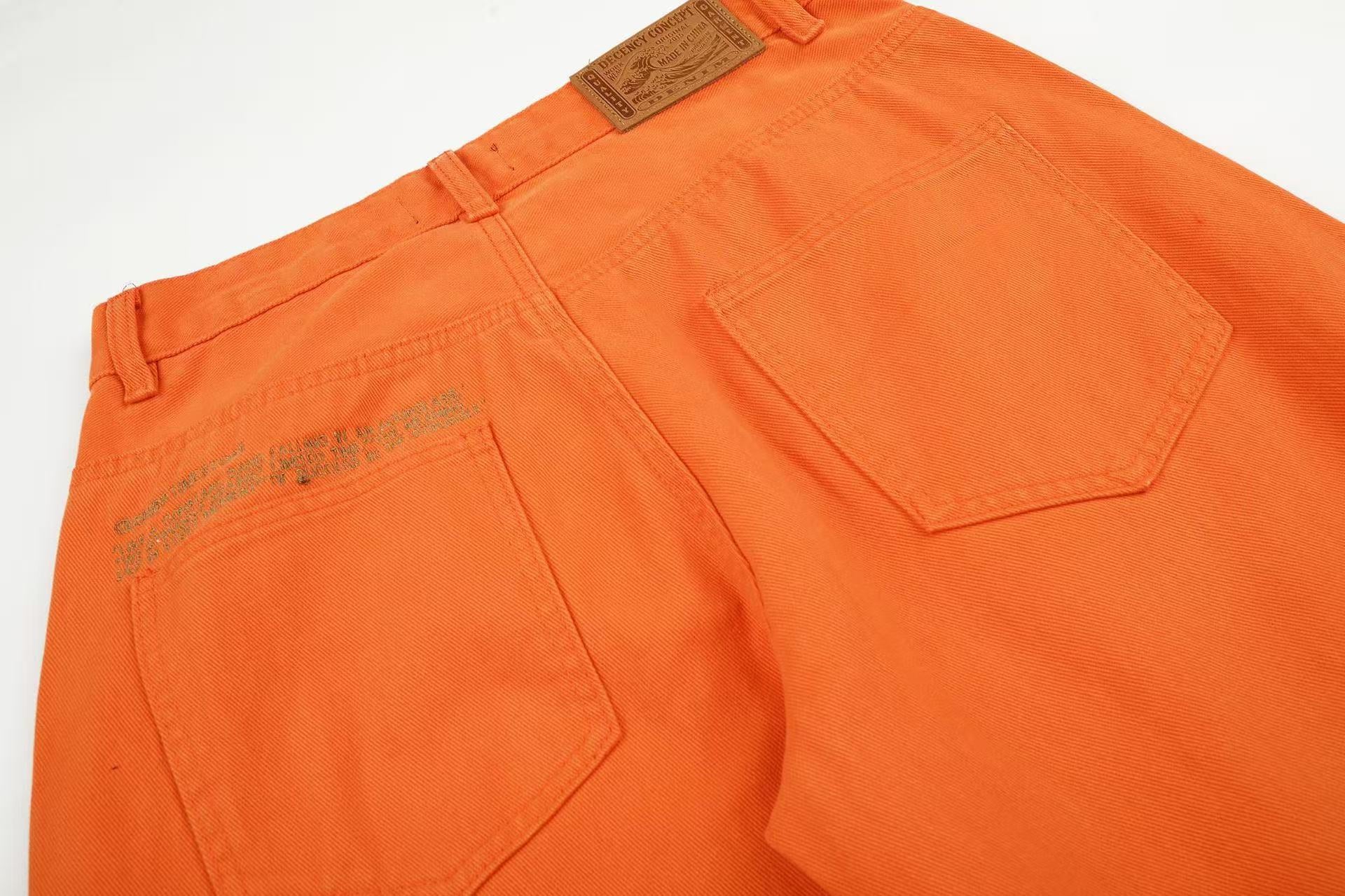 Solid Bright Orange Wide-Leg Jeans