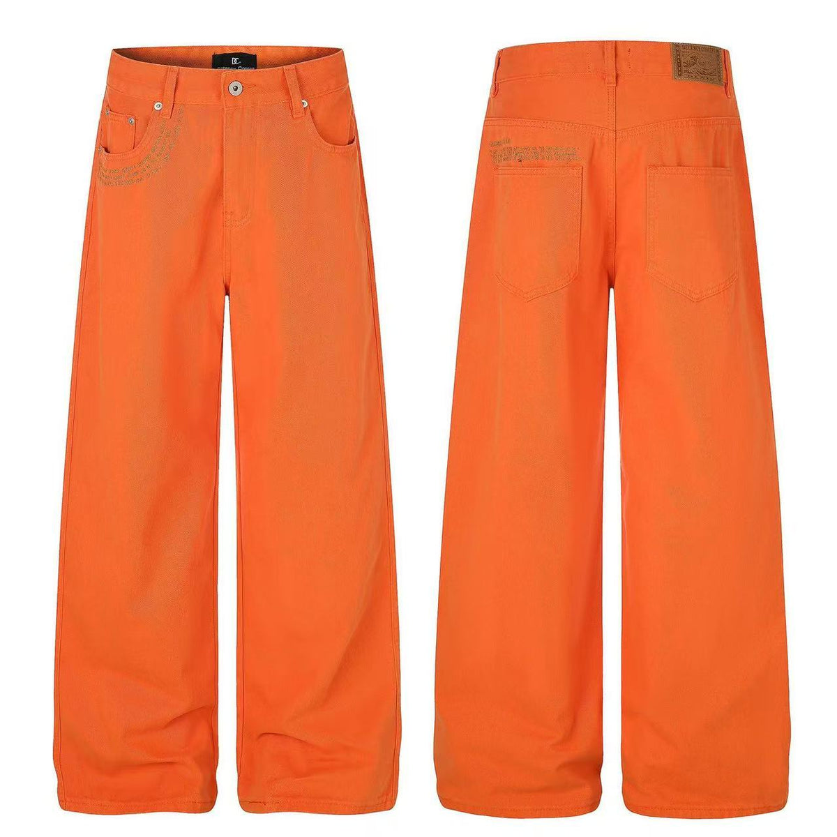 Solid Bright Orange Wide-Leg Jeans