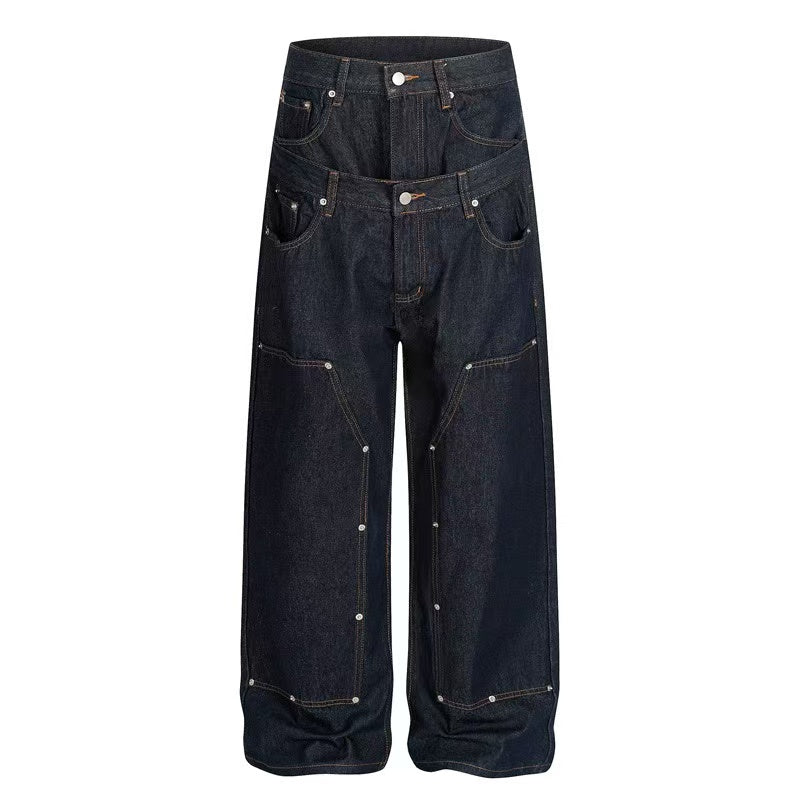 Double Waist Rivet Baggy Jeans