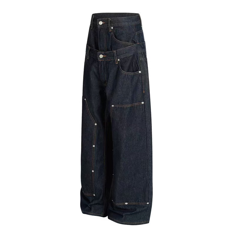 Double Waist Rivet Baggy Jeans