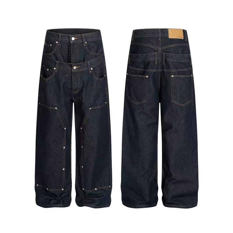 Double Waist Rivet Baggy Jeans