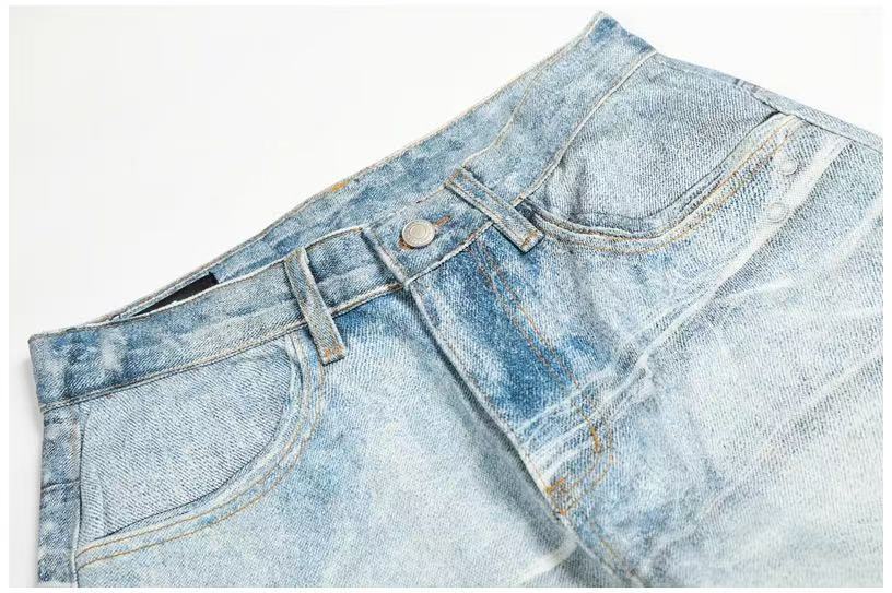 Textured Crackle Wash Rhinestone Baggy Jeans