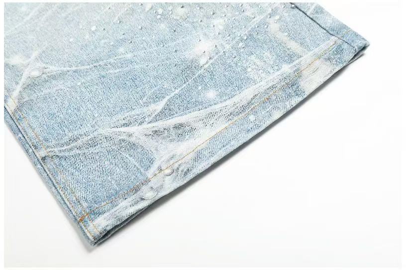 Textured Crackle Wash Rhinestone Baggy Jeans