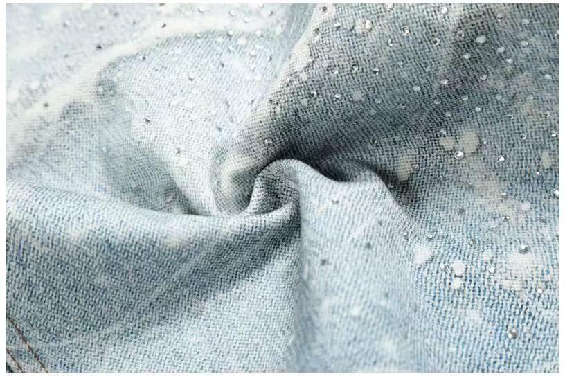 Textured Crackle Wash Rhinestone Baggy Jeans